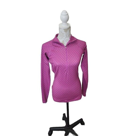 Nike Top Pink Polka dot 1/2 Zip Athletic Long Sleeves Thumbholes Women's Small - Picture 1 of 10